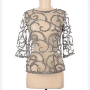 NWOT Sundance Gray Embroidered Sheer 3/4 Sleeve Blouse Top Size SX